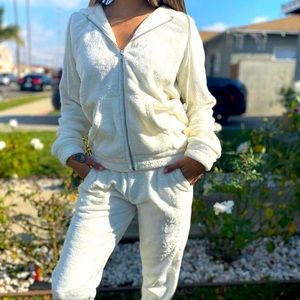 2 piece teddy sweatpants and zip hoodie